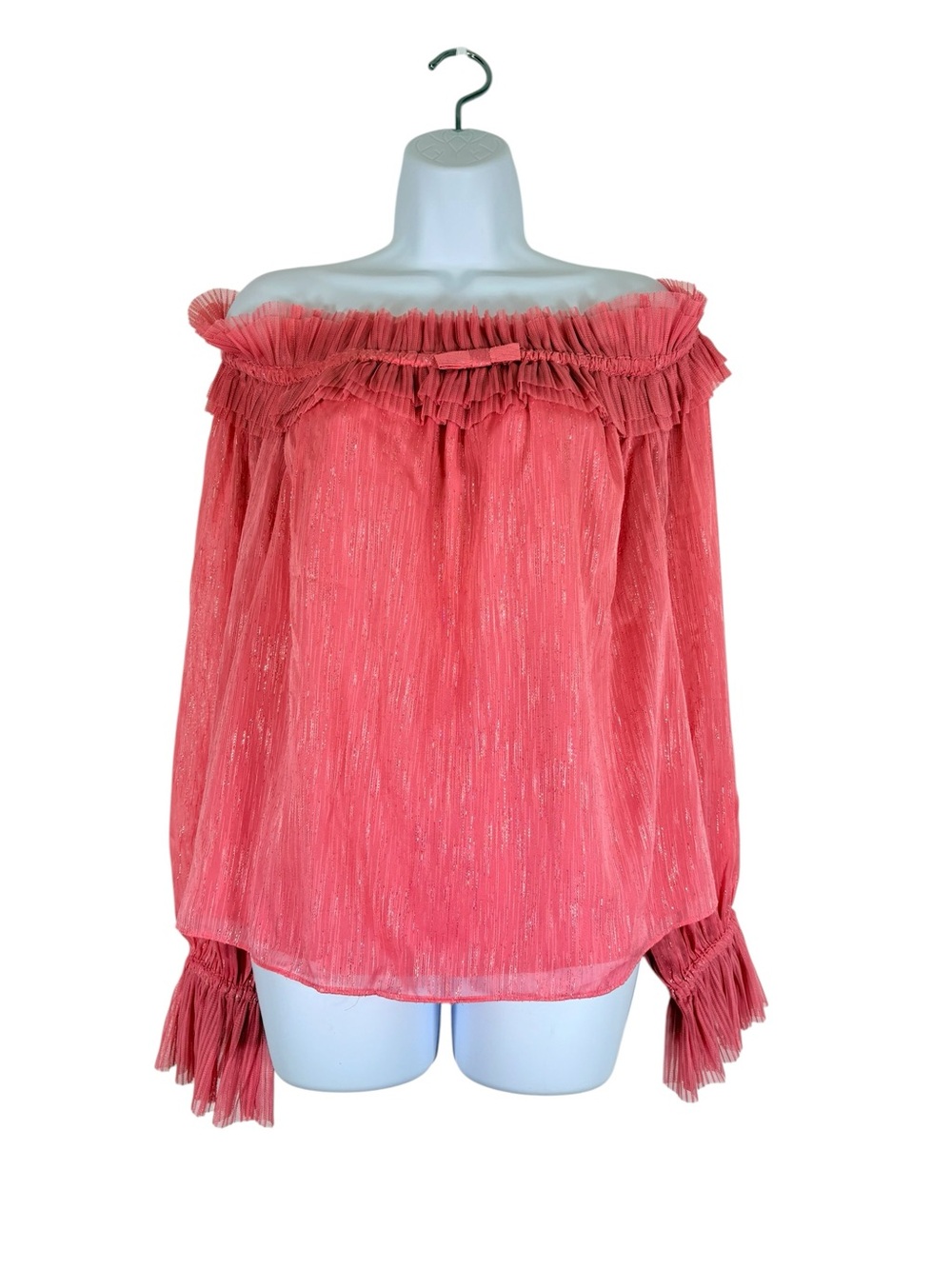 NWT Ryegrass Off Shoulder Pink Metallic Blouse XXL Romantic Ruffle Sleeve Top